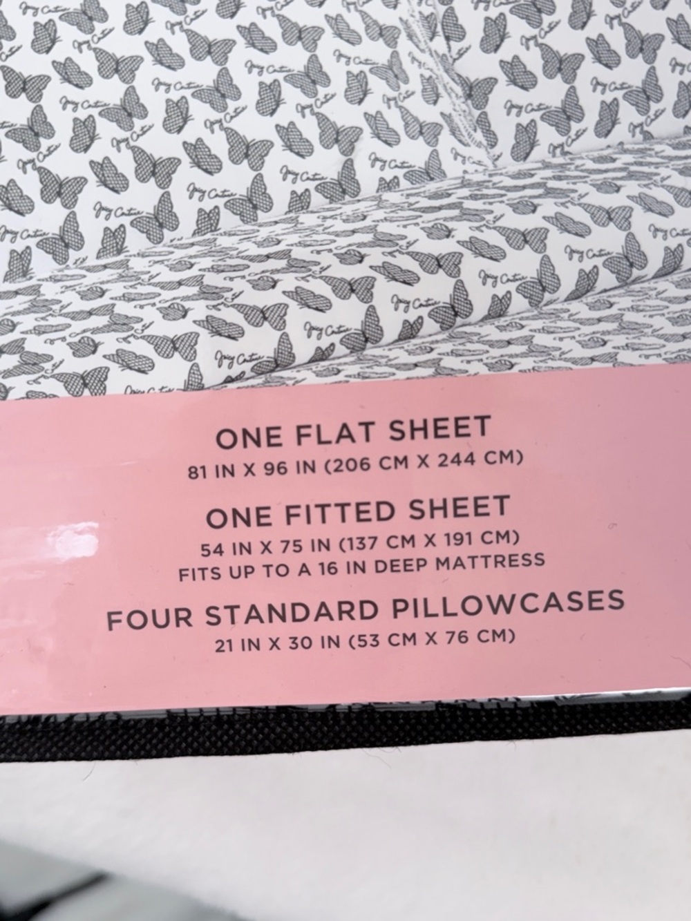 Juicy Couture Butterfly Print Full Sheet Set 6 Piece Bedding White Black Full - Picture 2 of 6